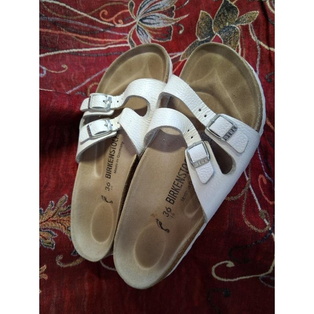 Birkenstock Womens White Arizona Sandals Size 36 EU With Dual Adjustable Buckle